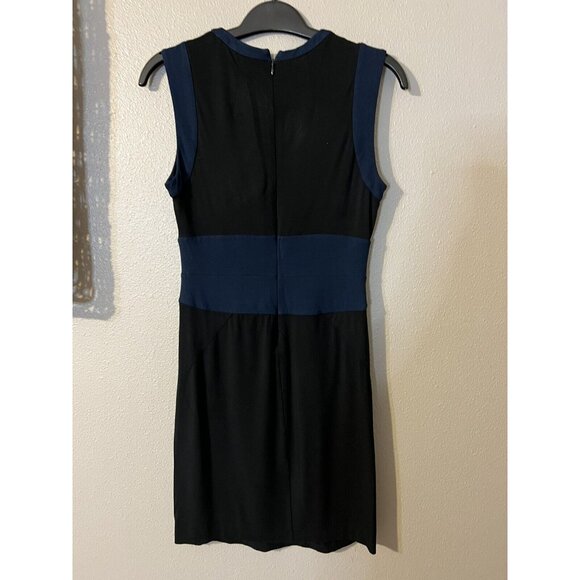 DVF Diane Von Furstenberg Dress 4 Navy Blue Trim on Black Stretch Career - Picture 10 of 13